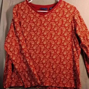 "KAREN SCOTT SPORT " Ladies‎ Petite Large Red Paisley Pattern Long Sleeve Cotton